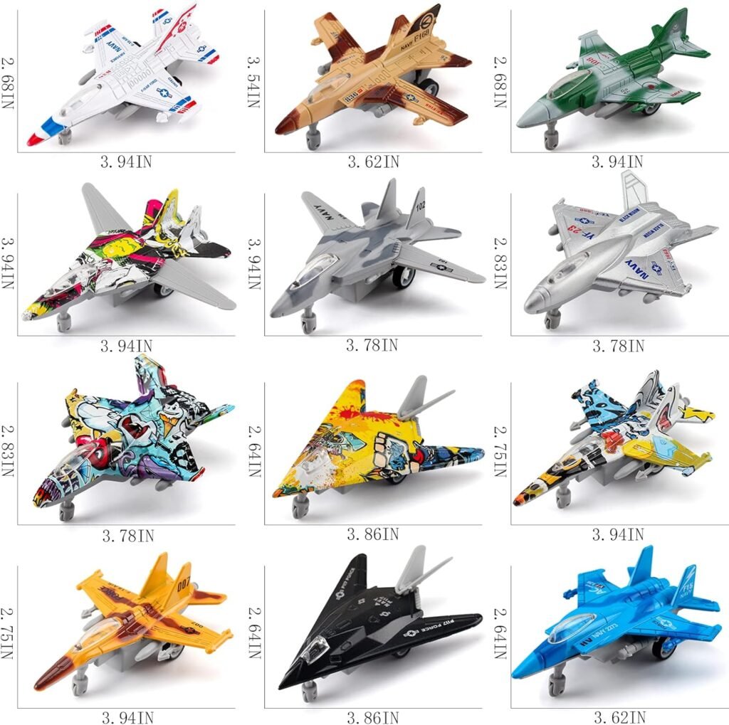12 in 1 Model Airplane Toys Set Die Cast Metal Military Themed Fighter Jets Mini Air Force Kids Playset