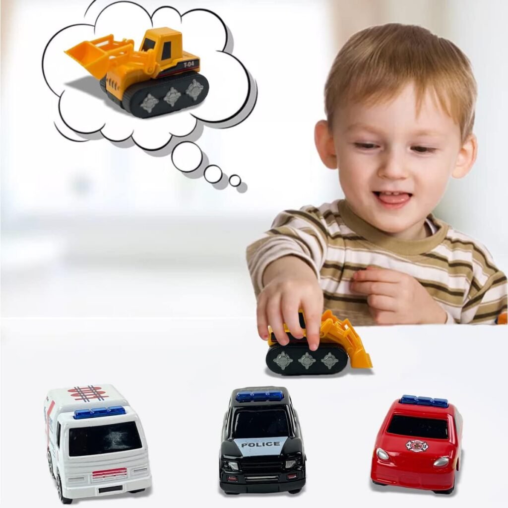 16-Piece Diecast Metal Toy Car Set - Fun Play Trucks with Police, Construction, Ambulance  Firetruck Vehicles in 4 Storage Tubes - Perfect for Party Favors  Kids