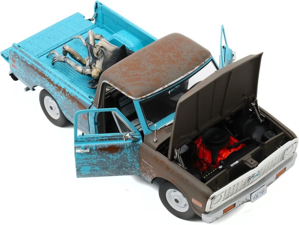 1971 C-10 Weathered Pickup Truck w/Alien Figure Movie Car, Brown/Light Blue - HWY18021-1/18 Scale Diecast Model Car