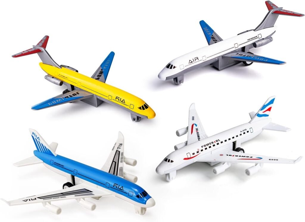 4 Pack Airplane Toys, Metal Plane Pull Back Airplane Toys for 3 4 5 6 Years Old Boys Girls, Die Cast Aircraft Plane Models, Kids Play Vehicles Aeroplane Airplanes for Kids Birthday Gifts