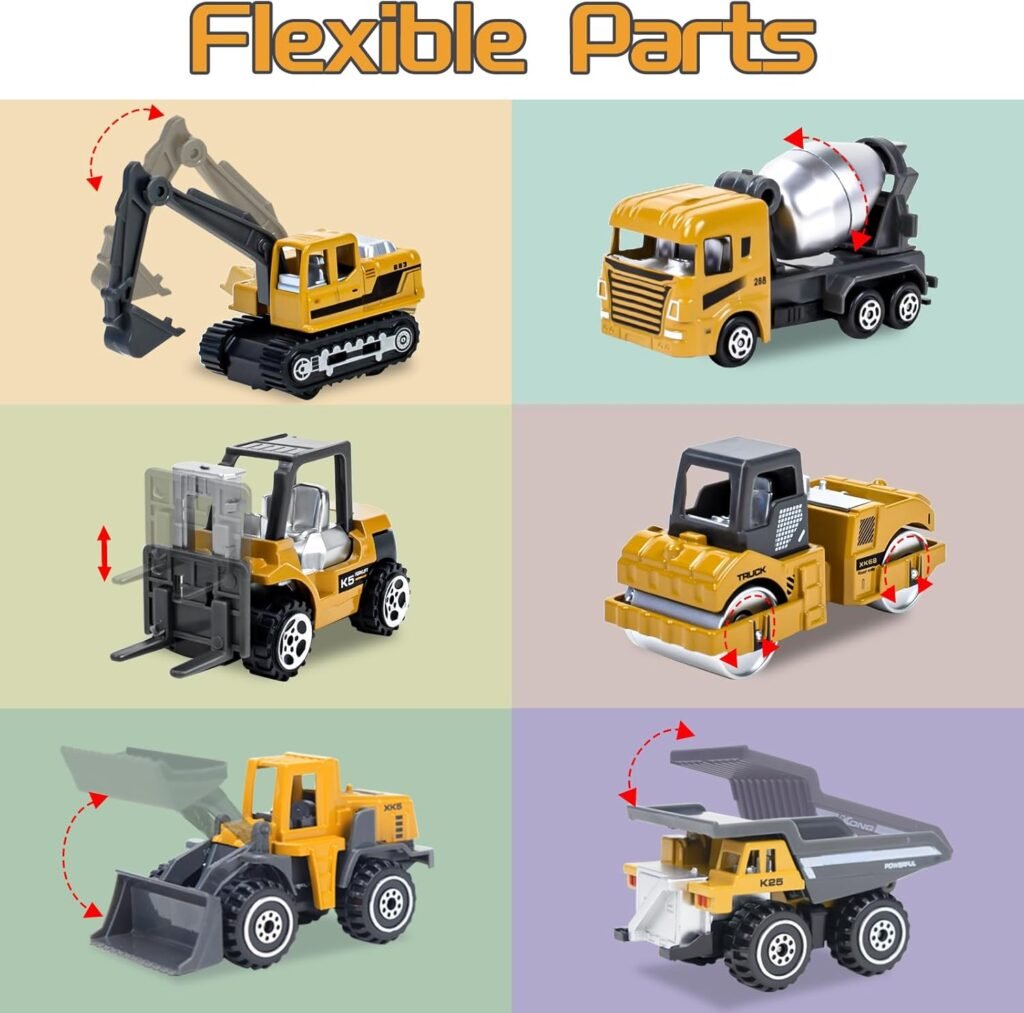 6 Pieces Construction Truck Toys, Diecast Construction Vehicles for Boys Age 4-7- Forklift Excavator Dump Tractor Toy Cars Kids Play Vehicles for Boys 3-5 6 7 8 Construction Birthday Party Supplies