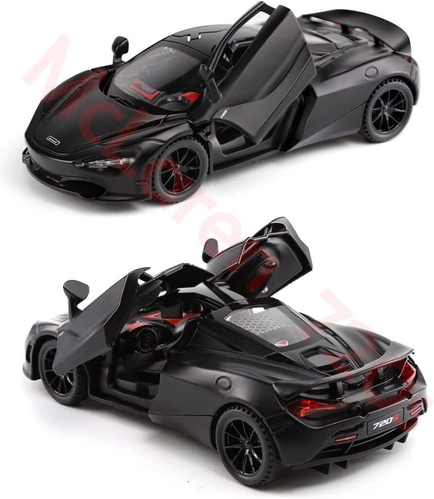 Alloy Collectible Black McLaren 720s Toy Vehicle Pull Back DieCast Car Model with Lights and Sound