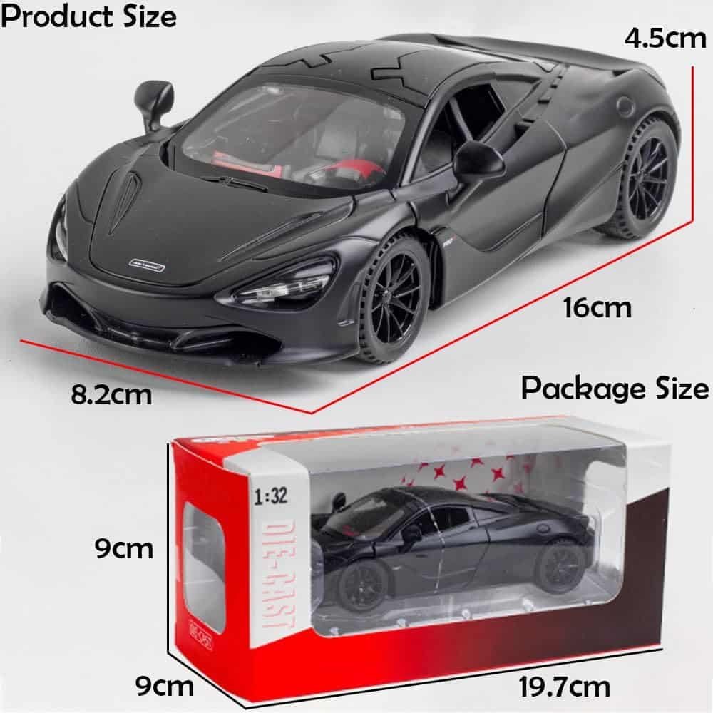 Alloy Collectible Black McLaren 720s Toy Vehicle Pull Back DieCast Car Model with Lights and Sound