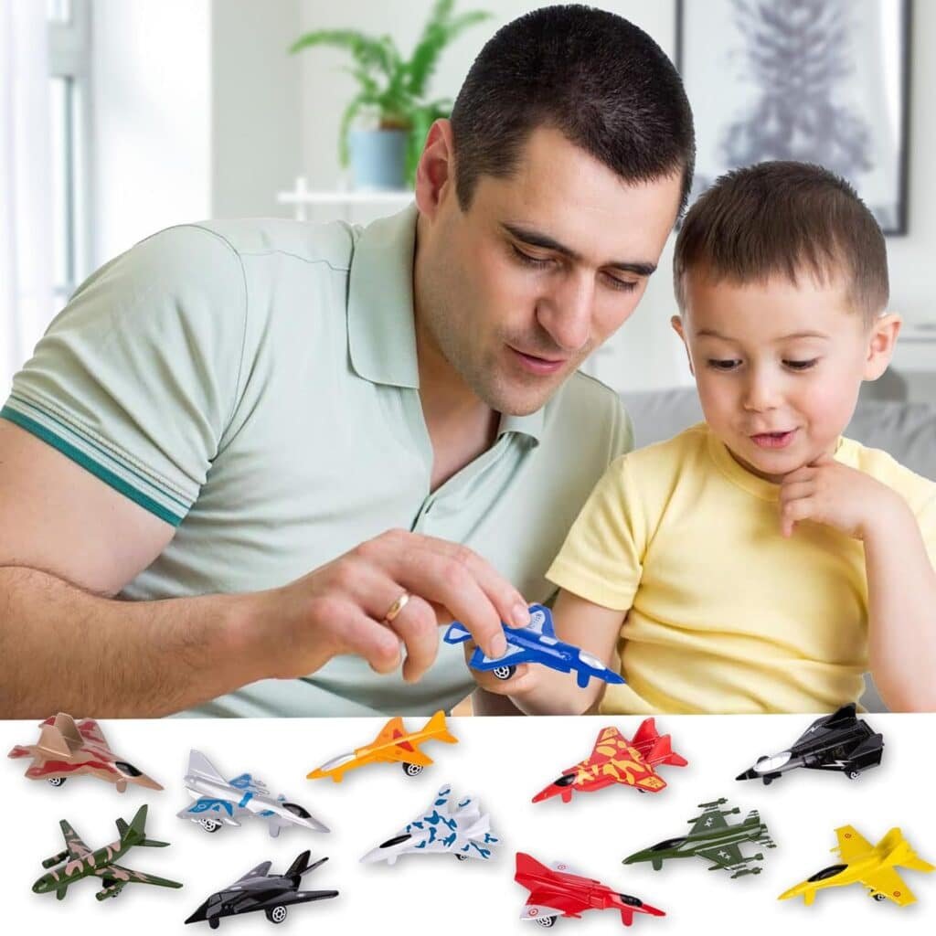 ArtCreativity Diecast Jet Toy Playset, Set of 12, Fighter Jet Toys in Assorted Colors and Designs, Great Birthday Party Favors, Goodie Bag Fillers, Gift Idea for Kids