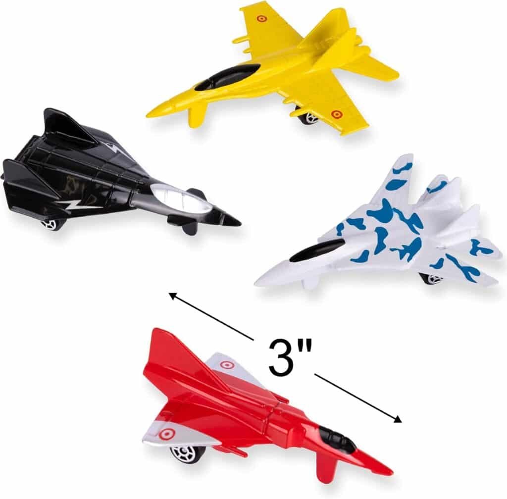 ArtCreativity Diecast Jet Toy Playset, Set of 12, Fighter Jet Toys in Assorted Colors and Designs, Great Birthday Party Favors, Goodie Bag Fillers, Gift Idea for Kids