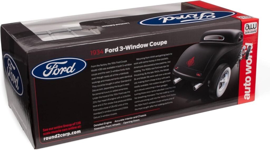 Auto World 1934 Ford 3 Window Coupe High Boy Hot Rod 1:18 Diecast Model