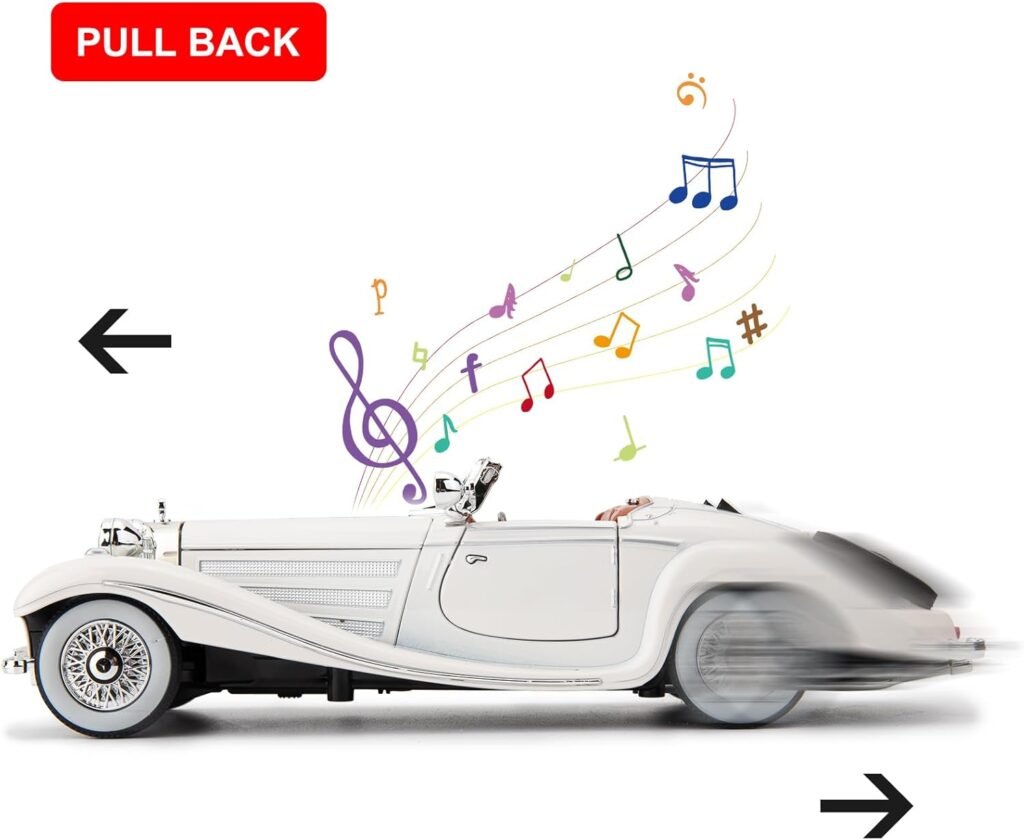 BDTCTK Compatible for 1:24 Benz 500K Toy Car Model, Diecast Collectible Pull Back Model Car with Sound and Light, Retro Classic Car Toy Gift Vehicles for Adults Kids Boys Girls