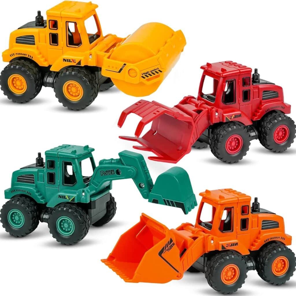 Beestech Construction Toys for 3 Years Old Boys Girls Kids, Friction Powered Construction Truck Toys Vehicles Sand Toys Trucks Excavator, Bulldozer, Road Roller (Colorful 4 Pack)