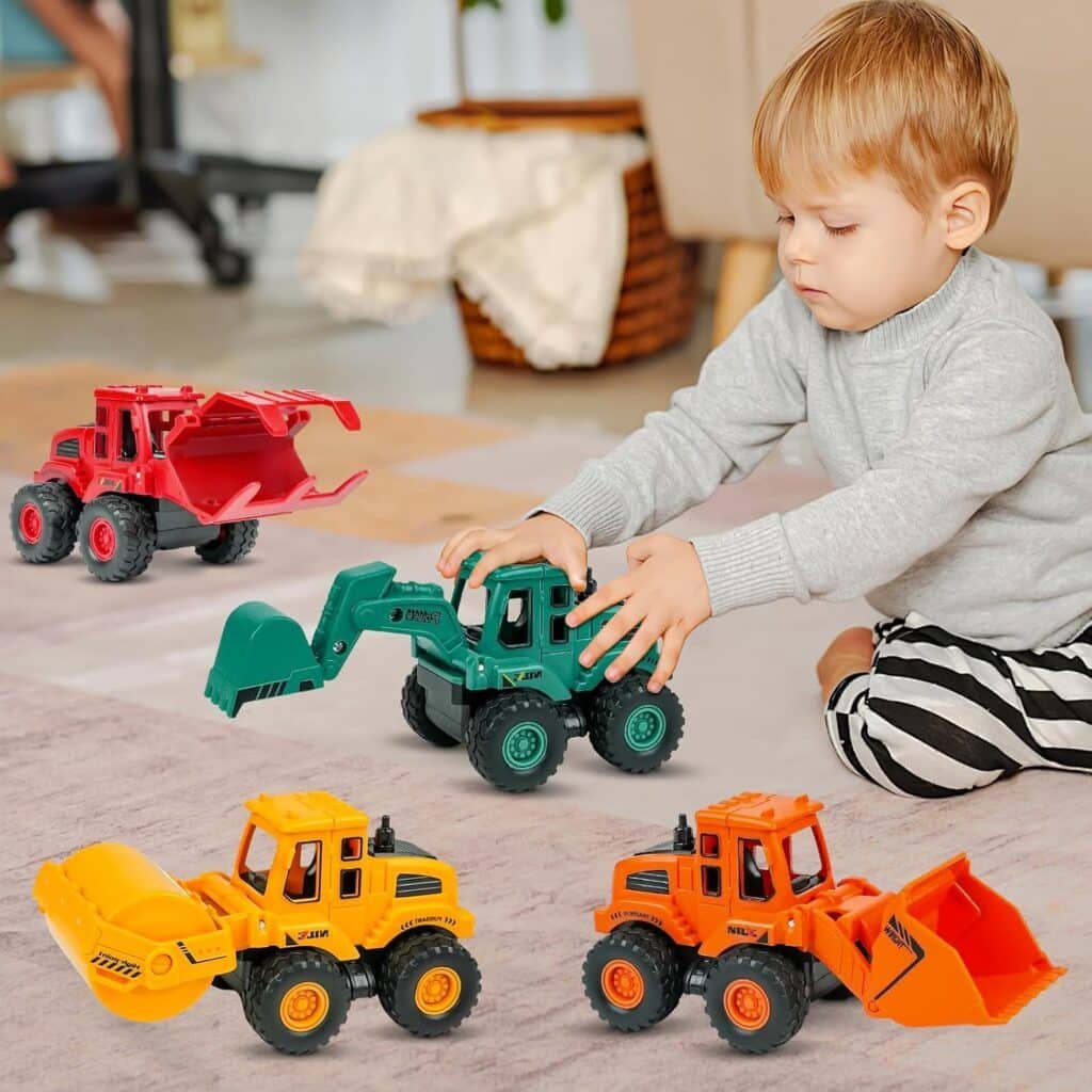 Beestech Construction Toys for 3 Years Old Boys Girls Kids, Friction Powered Construction Truck Toys Vehicles Sand Toys Trucks Excavator, Bulldozer, Road Roller (Colorful 4 Pack)