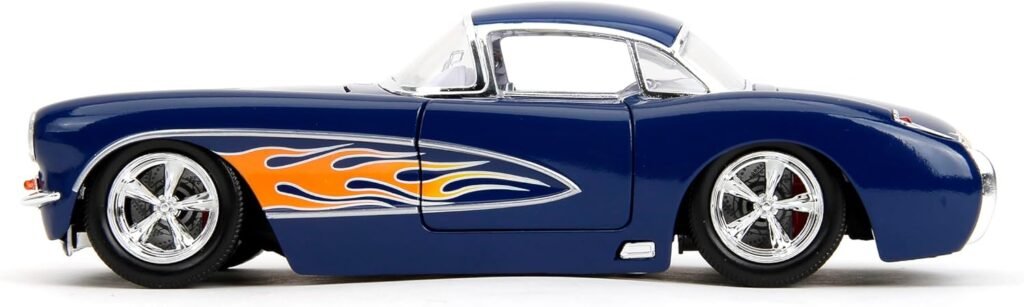 Big Time Muscle 1:24 1957 Chevrolet Corvette Die-Cast Car, Toys for Kids and Adults(Dark Blue/Flames)