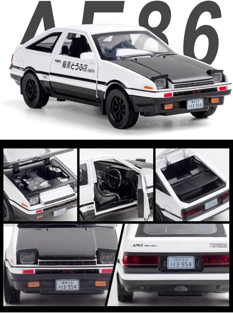 Black-White Trueno AE86 Alloy Model Metal Diecast Car Pull Back Supercar for Boys (Black)