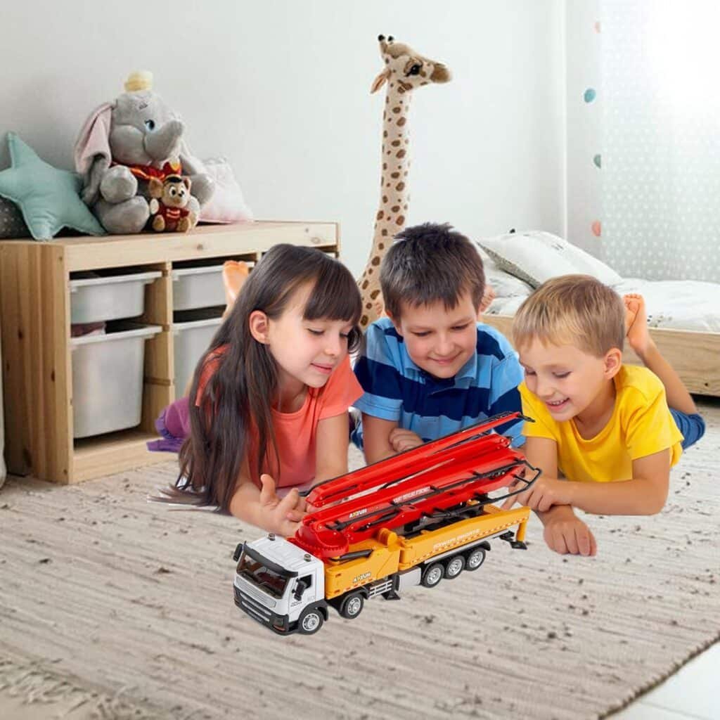 Concrete Pump Truck Construction Vehicles Toys,1:50 Scale Diecast Site Concrete Pump Truck, Toy Trucks for Kids