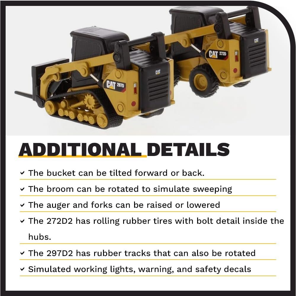 Diecast Masters 1:64 Scale Caterpillar 272D2 Skid Steer Loader  297D2 Compact Track Loader  Attachment Accessories, Play  Collect Series Collectible Cat Trucks  Construction Equipment, Model 85693