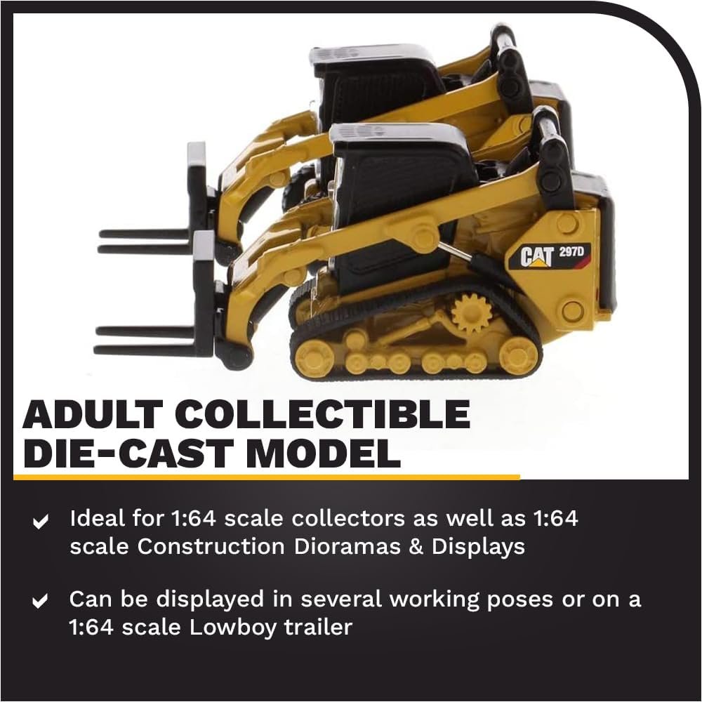 Diecast Masters 1:64 Scale Caterpillar 272D2 Skid Steer Loader  297D2 Compact Track Loader  Attachment Accessories, Play  Collect Series Collectible Cat Trucks  Construction Equipment, Model 85693