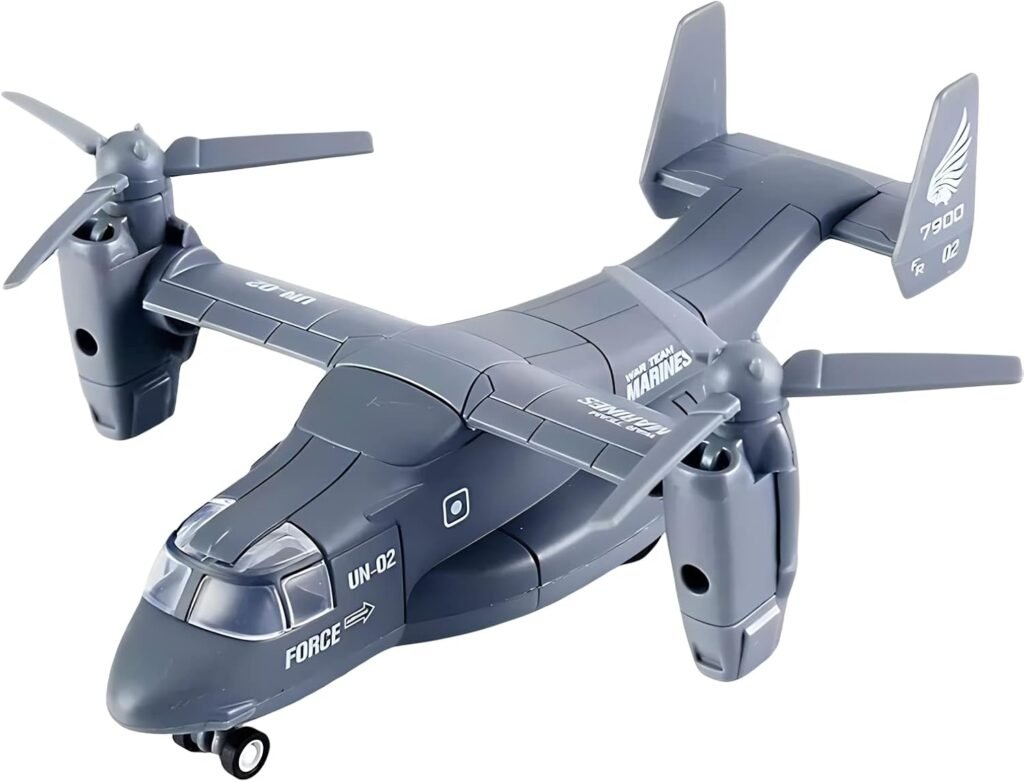 Diecast Metal Military Transport Helicopter Plane - 1:400 Scale Alloy Model Twin-Engine Rotor Aircraft Toy, Tiltrotor Transporter Airplane with Pullback Action, Lights and Sound