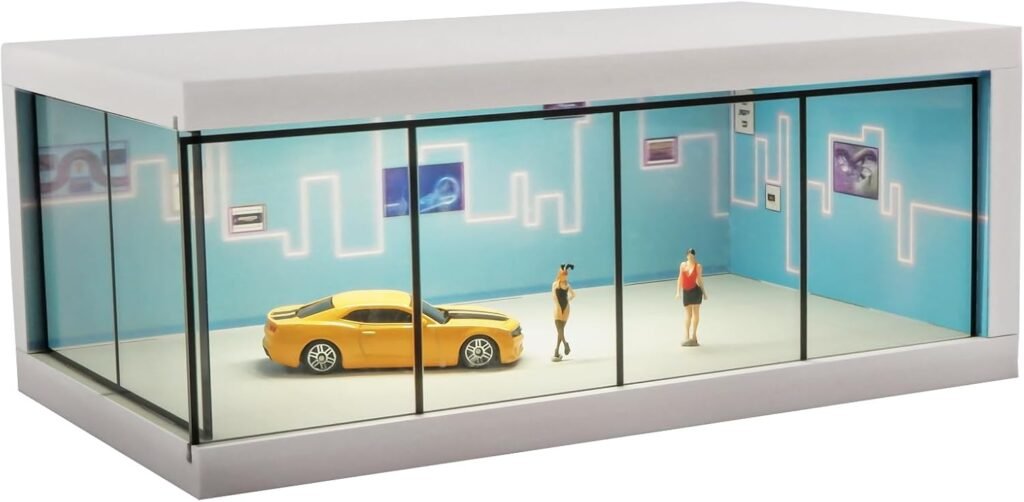 Display Case for Hot Wheels  Matchbox Cars with USB Lights,1/64 Scale Diecast Model Car Storage Car Showroom scene Diorama Parking Garage (Brown)