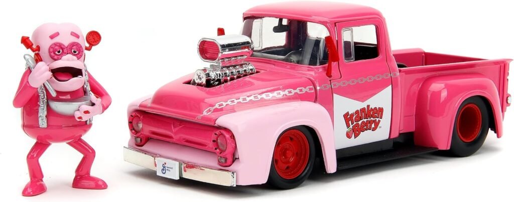 Franken Berry 1:24 1956 Ford F-100 Die-Cast Car  2.75 Franken Berry Figure, Toys for Kids and Adults,Pink