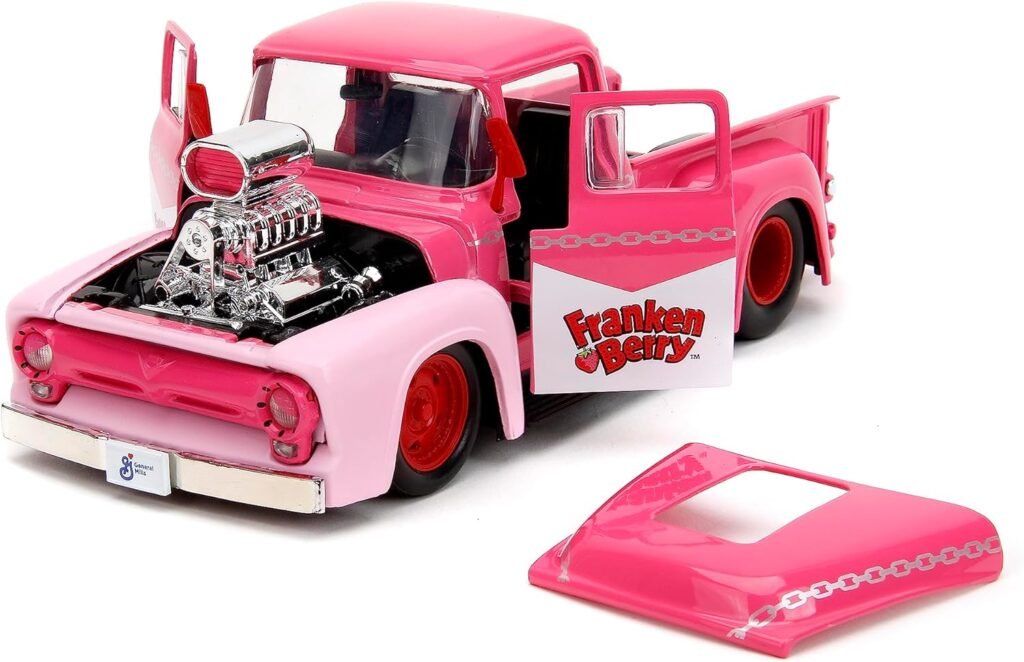 Franken Berry 1:24 1956 Ford F-100 Die-Cast Car  2.75 Franken Berry Figure, Toys for Kids and Adults,Pink