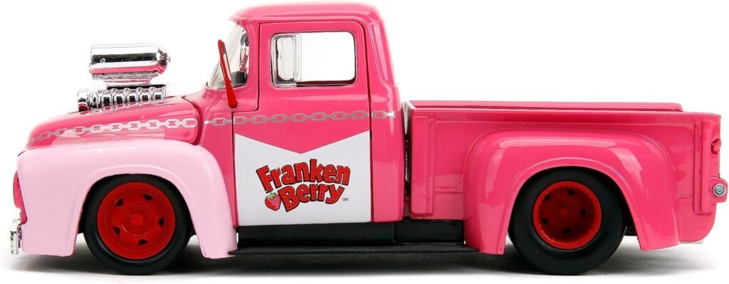 Franken Berry 1:24 1956 Ford F-100 Die-Cast Car  2.75 Franken Berry Figure, Toys for Kids and Adults,Pink