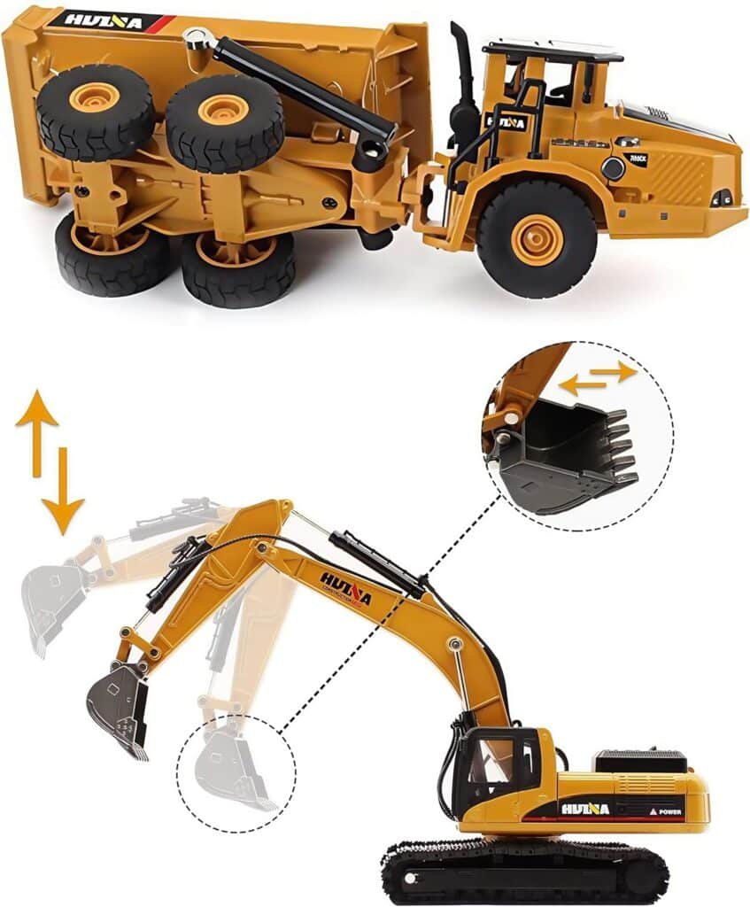 GeminiGenius Construction Site Playset, Heavy Duty Excavator Toy Dump Truck Toys for Kids, Metal Construction Vehicles, Outdoor Sandbox Car Toys Gifts for Kids 4 5 6 7 8 Years Old Boys Kids Toddlers