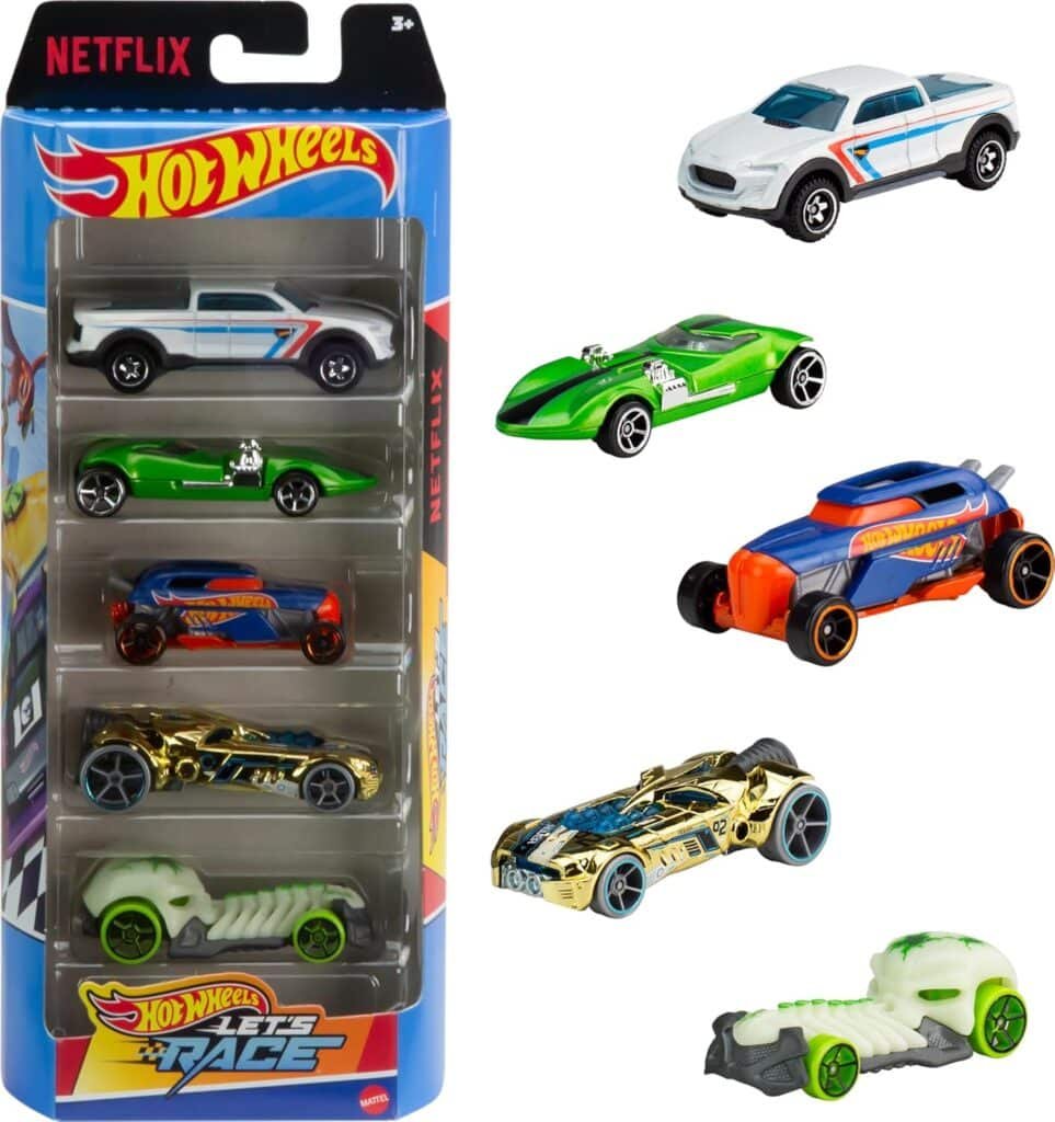 Hot Wheels Toy Cars  Trucks 5-Pack, Set of 5 Die-Cast Vehicles from The Animated Netflix Series Let’s Race!