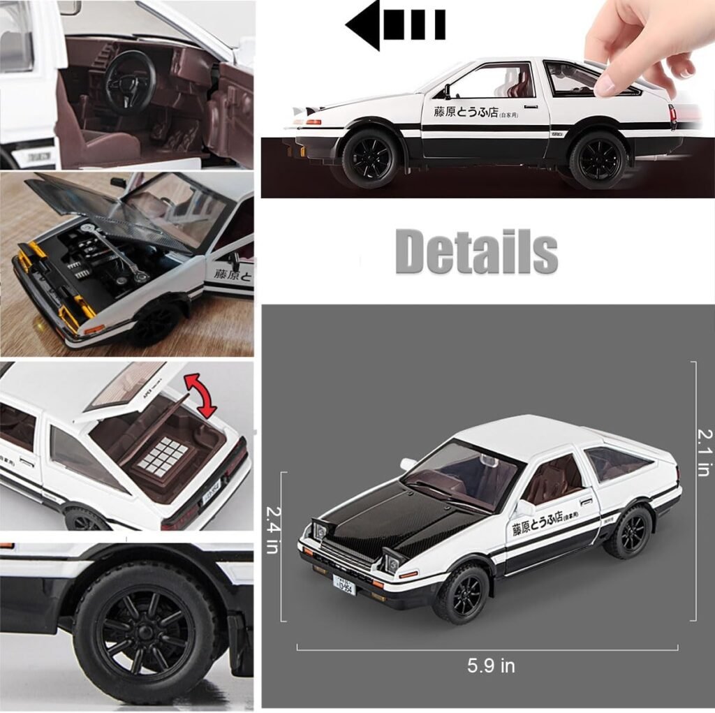 Initial D Toyota Trueno AE86 Alloy Diecast Car Model, Sports Car Toys for Kids and Adults,Pull Back Vehicles Toy Cars (Black-Type A)