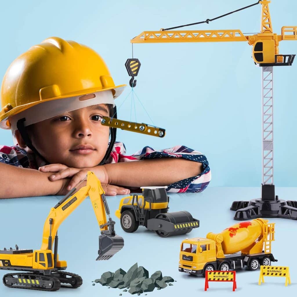iPlay, iLearn Construction Site Vehicles Toy Set, Kids Engineering Playset, Tractor, Digger, Crane, Dump Trucks, Excavator, Cement, Steamroller, Birthday Gift for 3 4 5 Year Old Toddlers Boys Children