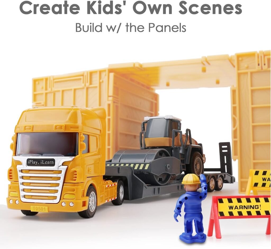 iPlay, iLearn Construction Site Vehicles Toy Set, Kids Engineering Playset, Tractor, Digger, Crane, Dump Trucks, Excavator, Cement, Steamroller, Birthday Gift for 3 4 5 Year Old Toddlers Boys Children