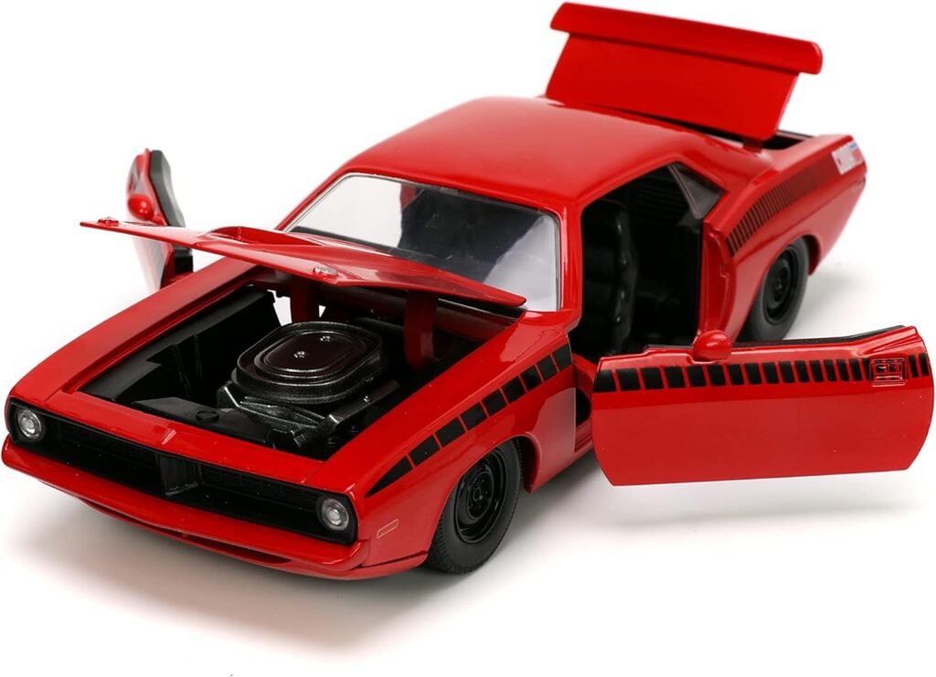Jada Toys Big Time Muscle 1:24 1973 Plymouth Barracuda Die-cast Car Red/Black, Toys for Kids and Adults