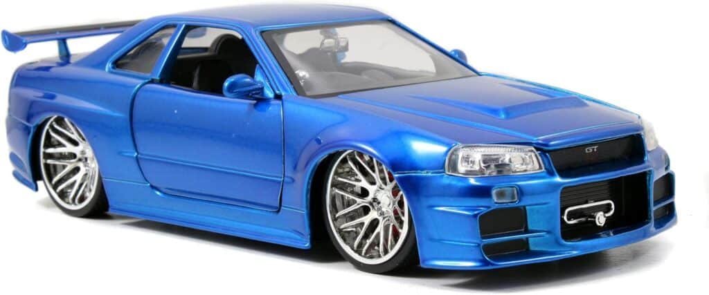 Jada Toys Fast  Furious 1:24 Brians 2002 Nissan Skyline GT-R R34 a Die-cast Car, Toys for Kids and Adults, Blue (97173)