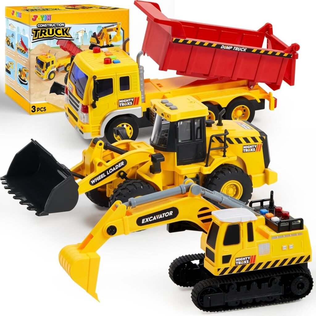 JOYIN 3 Pack Construction Toy - Excavator, Dump Truck and Loader, Moveable Claw  Lifting Back, Construction Truck Toy, Christmas Borthday Gift for Toddler Boys Kids