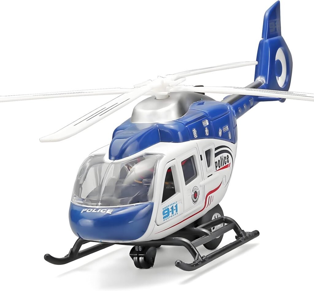 Kids Helicopter Toy Diecast Military Helicopter Model Kit,Pull Back Toy Helicopter with Lights and Sound,Toy Airplane with Rotatable Propeller,Helicopter Toys for Boys Age 4-7（Blue）