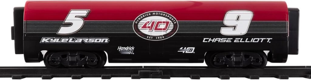 Lionel Battery-Operated NASCAR HMS 40th Anniversary Miniature Toy Train Set with 1:64 Die-cast Car, Locomotive, Train Cars,  Track with Authentic Train Sounds, Lights, for Kids 4+