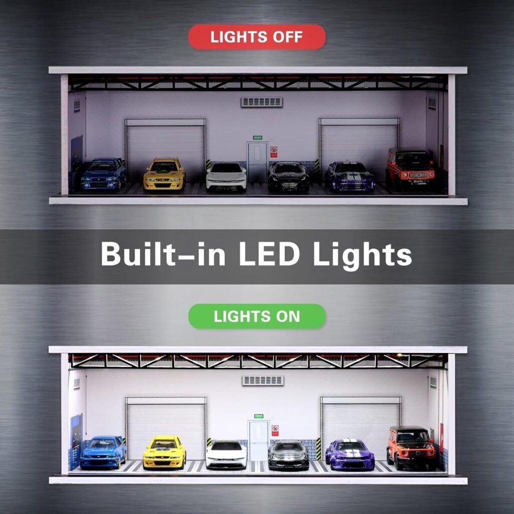 Malamfans 1/64 for Hot Wheels Japanese Style Parking Scene Display Box - 1/64 Scale Die-Cast Model Car Display Box with LED Lights and Acrylic Lid, Real 6 Parking Spaces Model car Display case