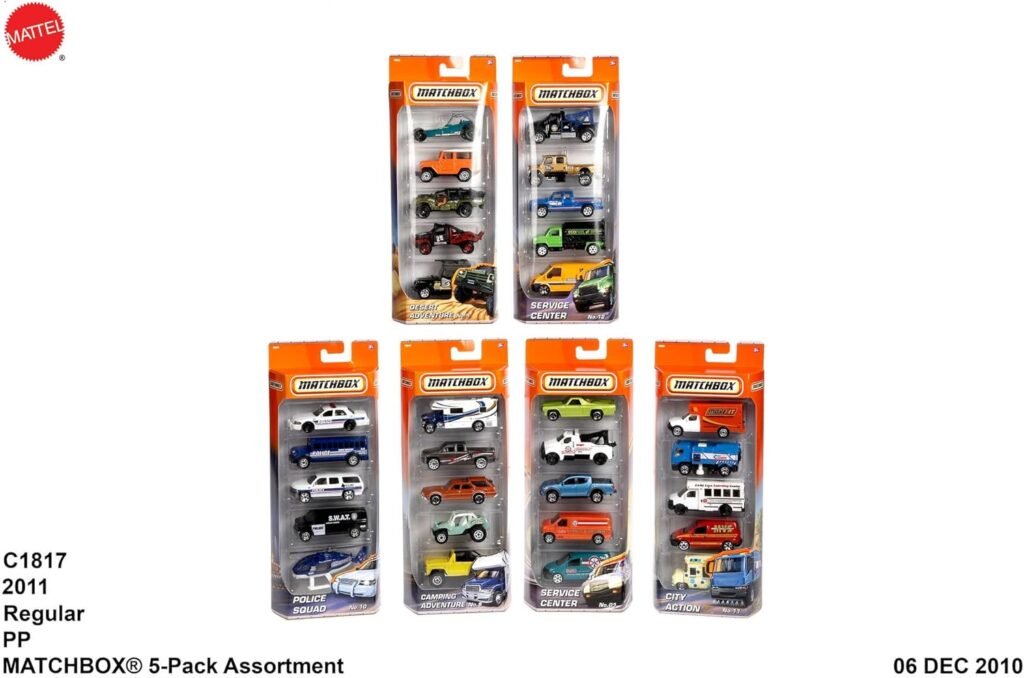 Matchbox 5-Pack of 1:64 Scale Vehicles, 5 Toy Car Collection of Real-World Replicas for Kids 3 Years Old  Up [Styles May Vary] , Blue