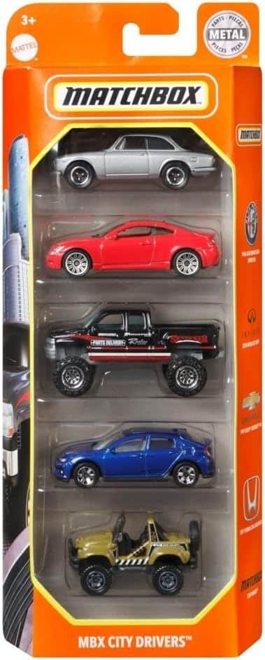 Matchbox 5-Pack of 1:64 Scale Vehicles, 5 Toy Car Collection of Real-World Replicas for Kids 3 Years Old  Up [Styles May Vary] , Blue