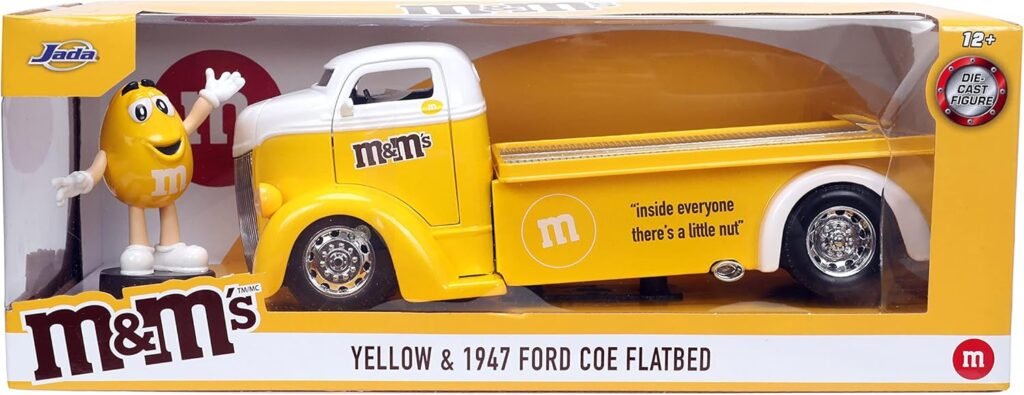 MMs 1:24 1947 Ford COE Flatbed Die-cast Car  2.75 Yellow Figure, Toys for Kids and Adults