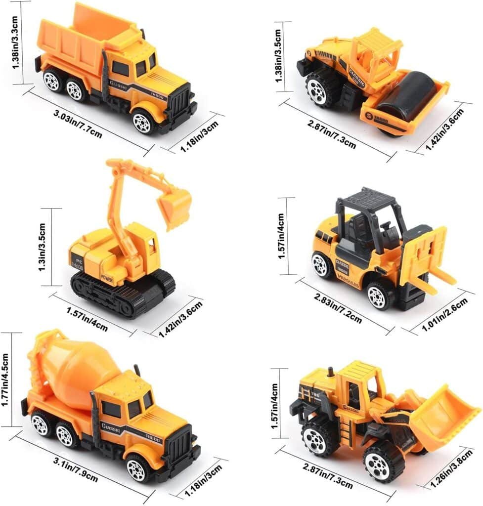 QAPIZM Small Construction Toys, 6Pcs Construction Vehicles Trucks Kids Birthday Gifts Vehicle Toy Toddlers Boys Mini Car Set Die Cast Engineering Excavator Digger Trucks