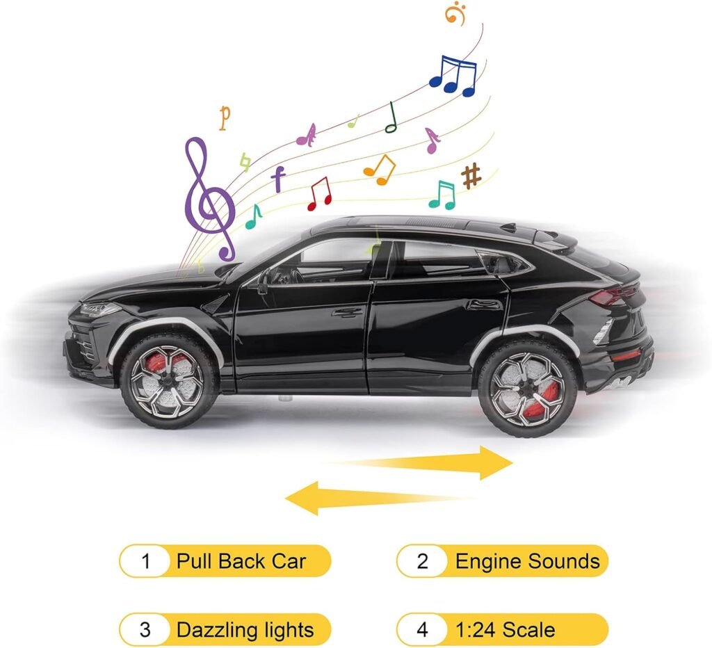SASBSC Toy Cars for Boys Lambo Urus Car Toys for 3 4 5 6 7 8 Year Old Boy Metal Cars for Kids Diecast Model Cars with Light and Sound Birthday Gifts (White, 1:24)