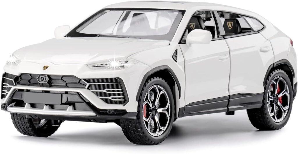 SASBSC Toy Cars for Boys Lambo Urus Car Toys for 3 4 5 6 7 8 Year Old Boy Metal Cars for Kids Diecast Model Cars with Light and Sound Birthday Gifts (White, 1:24)