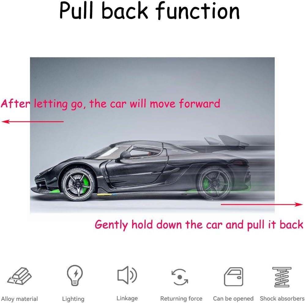 Toy Cars Model Koenigsegg Jesko 1/24 Black Alloy Collectibles Die-cast Vehicles with Sound and Light
