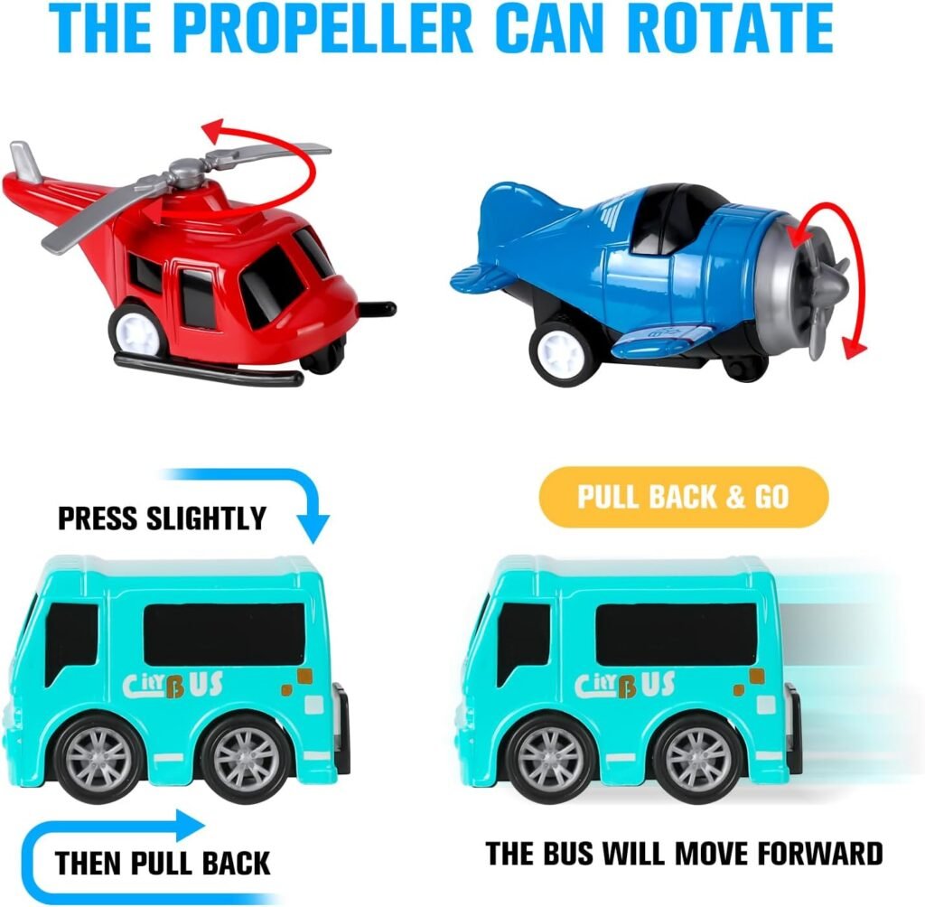 18 Pack Assorted Pull Back Cars and Airplanes Toy Set, Mini Die-cast Metal Friction Powered Vehicles Toy for Kids Boys Girls