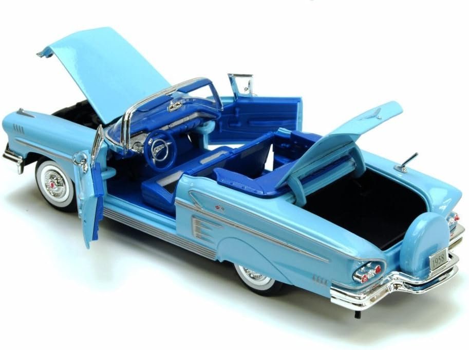 1958 Chevrolet Impala Convertible, Blue - Motormax Premium American 73267 - 1/24 Scale Diecast Model Car, unisex-children
