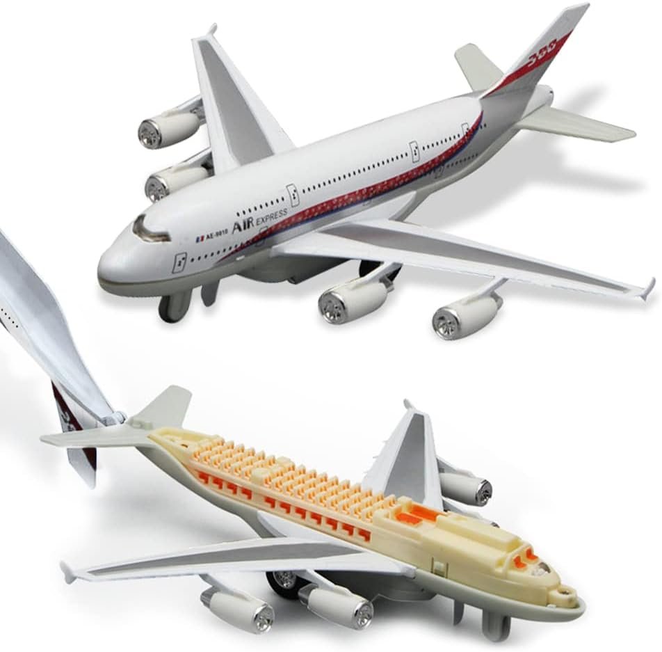 Airplane Toys, Bump and Go Action, Pull Back Die Cast Model Plane with Lights  Sounds, 3D Anatomy View, Aircraft Vehicles Gift for Kids Toddler Boys Ages 3+(White)