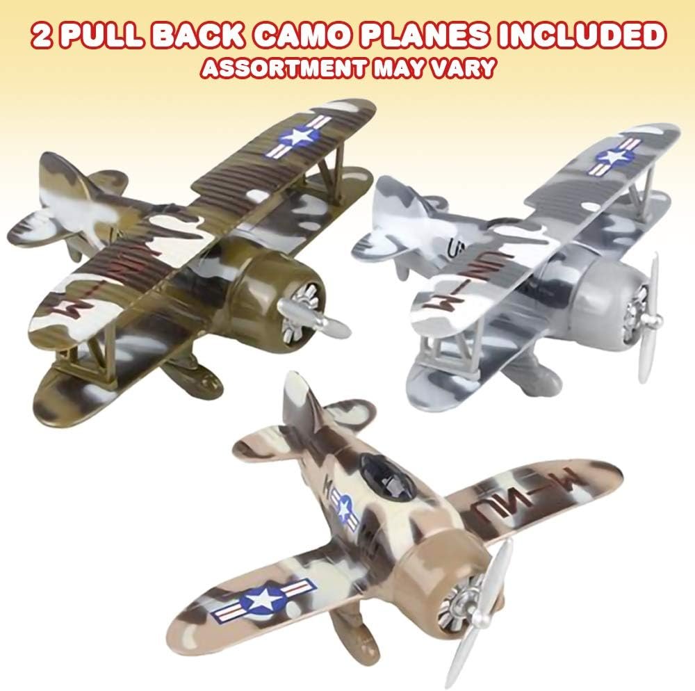 ArtCreativity Diecast Camo Planes with Pullback Mechanism, Set of 2, Metal Jet Plane Fighter Toys for Kids, Air Force Military Cake Decorations, Aviation Party Favors