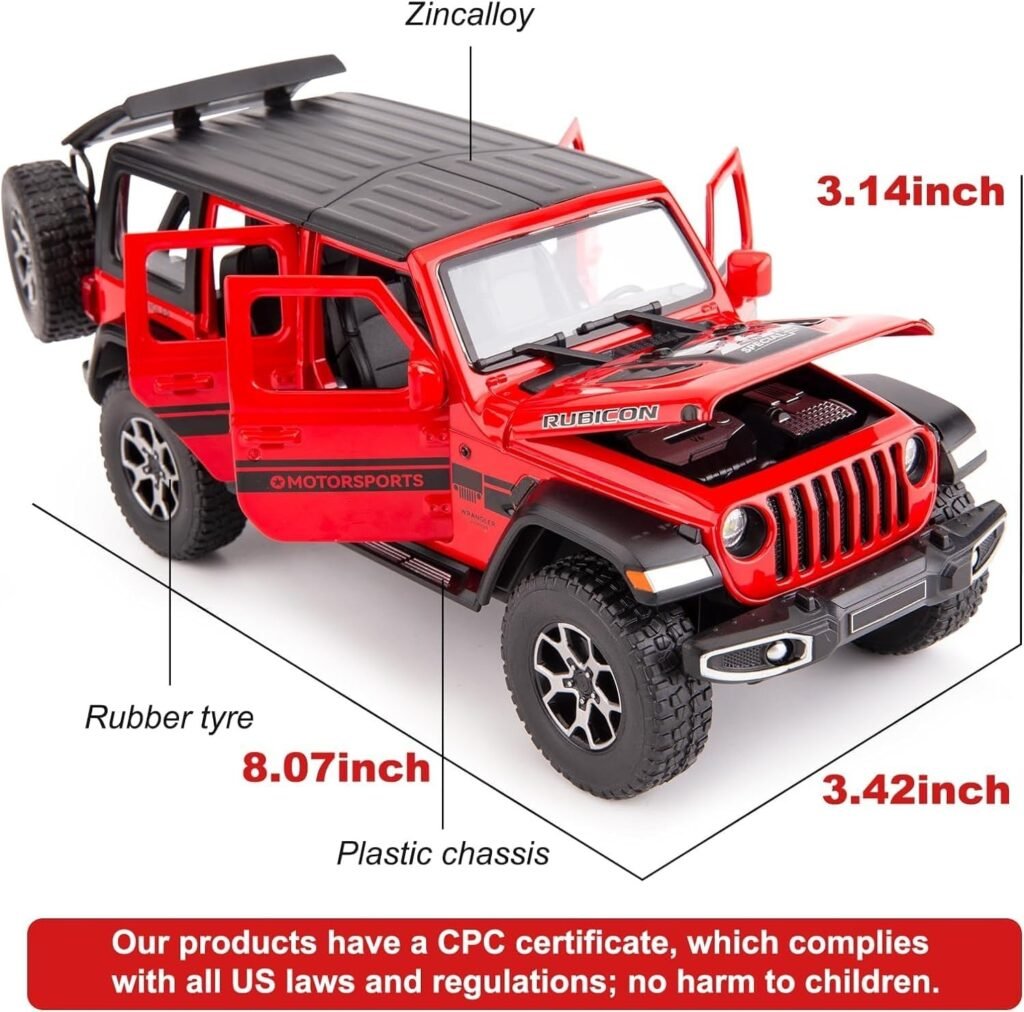 BDTCTK Off-Road 7 Door for Wrangler Diecast Toy Car Model, 1/22 Scale Metal Alloy Vehicle for Kids Boys Girls Adults, Doors Open, Light and Sound, Gifts Gray