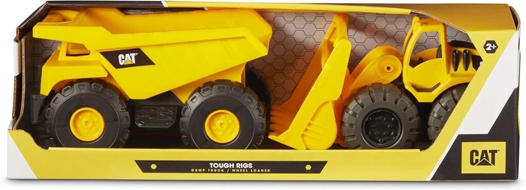 CAT Construction Toys, Tough Rigs 15 Dump Truck  Loader Set Toys 2 Pack Ages 2+, Kid Powered CATerpillar Vehicle Set, Indoor or Outdoor Play, No Batteries Required