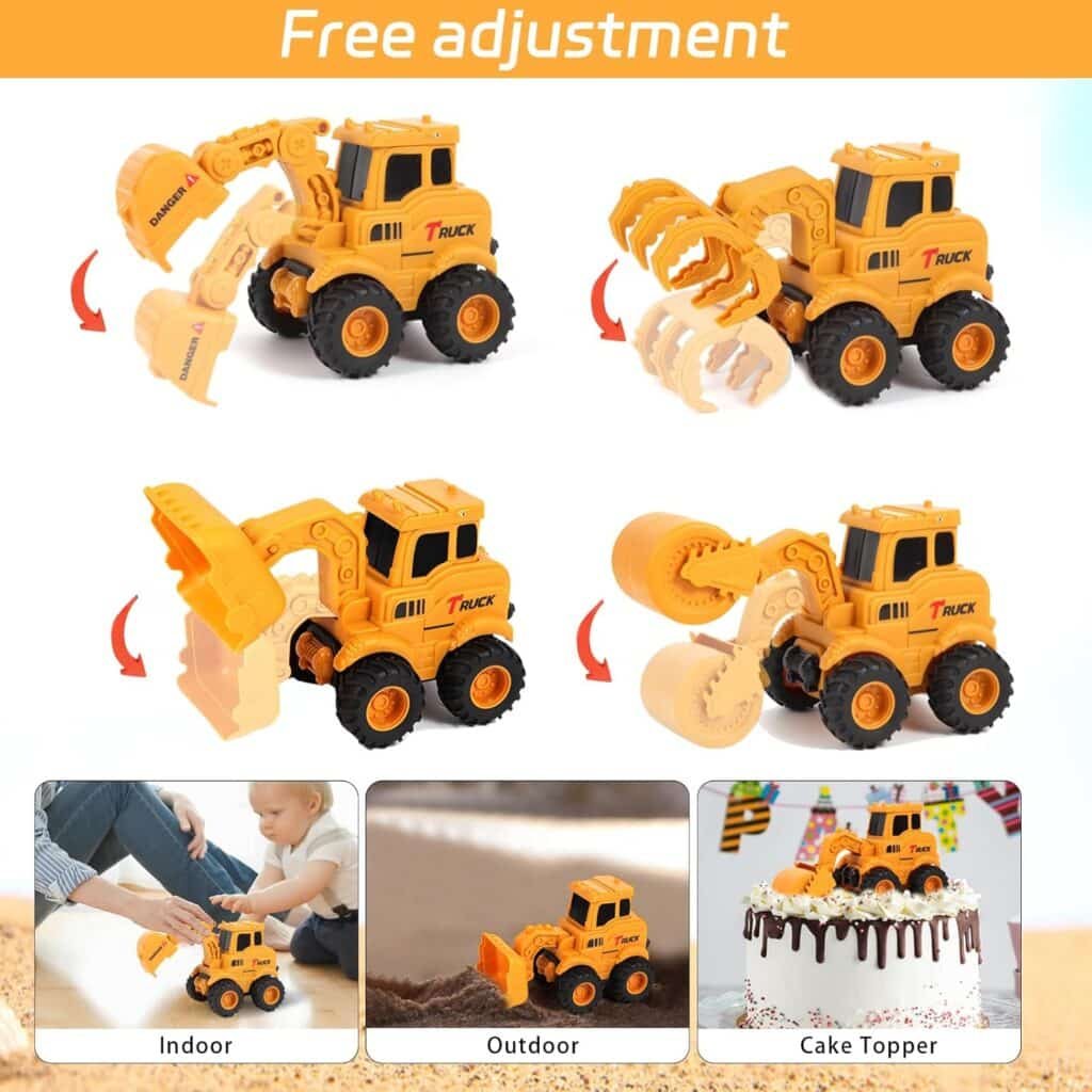 Construction Toys for 2 3 4 5 6 + Year Old Boys Kids Toddlers Girls, Sandbox Excavator Toy Trucks Construction Truck Toys Vehicles Bulldozer Road Roller Toy Christmas Birthday Gifts for Boys