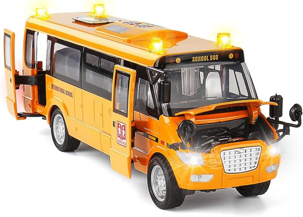 CORPER TOYS School Bus Toy Die Cast Vehicles Yellow Large Alloy Pull Back 9 Play Bus with Sounds and Lights for Kids