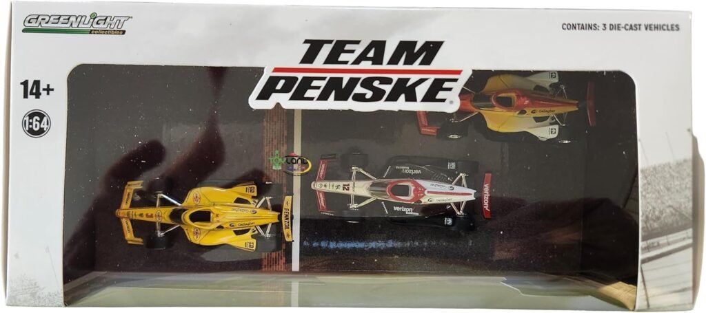 Greenlight 11611 2024 Indianapolis 500 All Penske Front Row 3-Car Set #3 Scott McLaughlin, 2 Josef Newgarden, 12 Will Power 1:64 Scale Indy 500 in Diorama Display Box